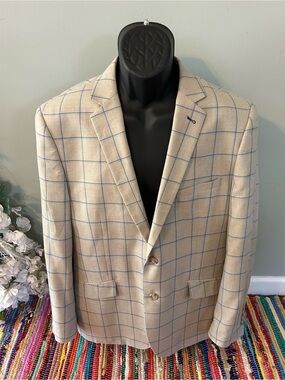 Bachrach 1877 Plaid Checker Blazer Suit Jacket Striped Business Casual Size 46 R